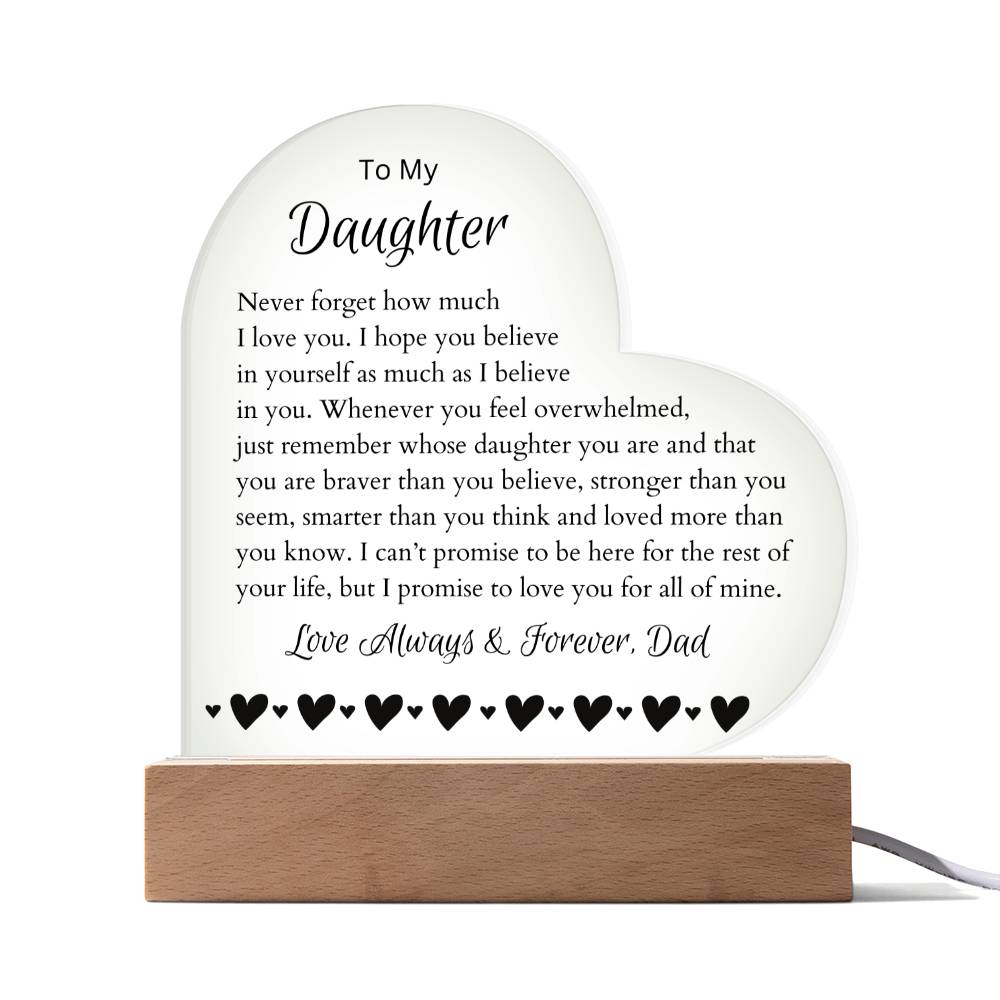 To My Daughter LED Lighted Heart Plaque