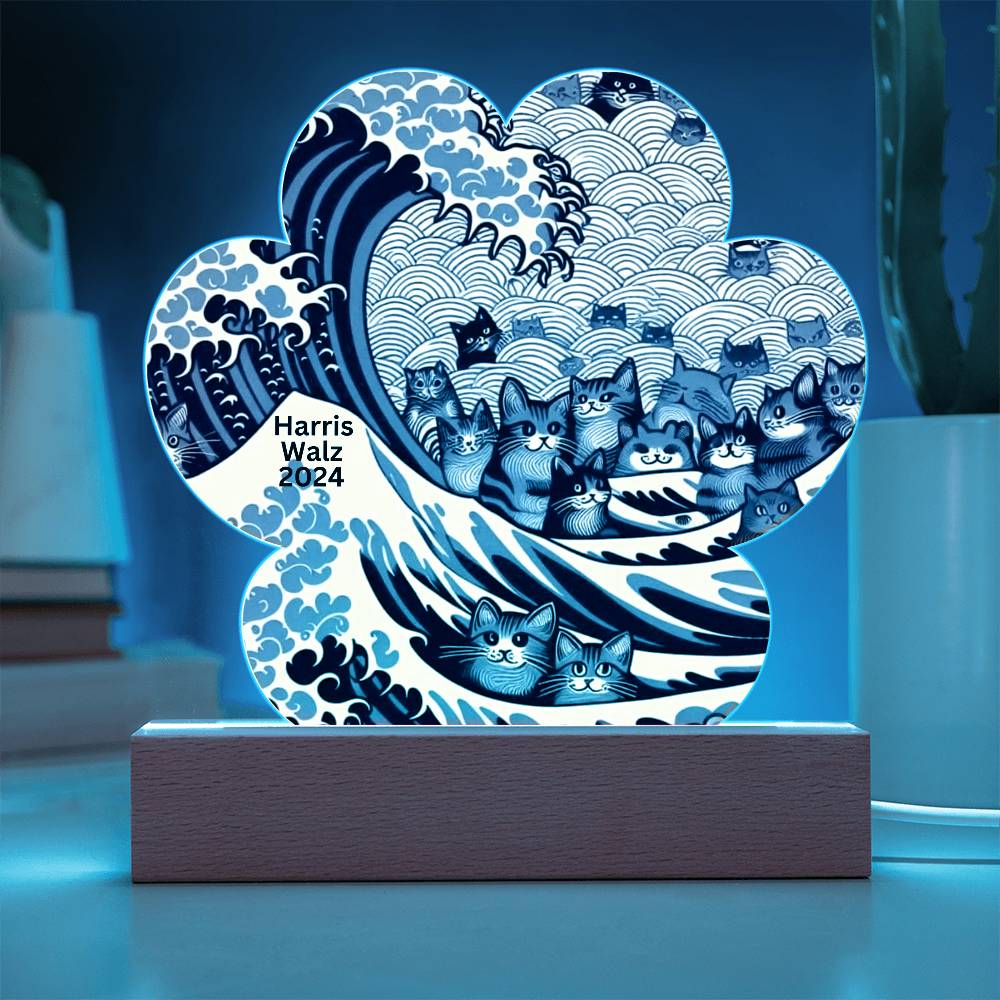 Harris Walz 2024 Election Cat Blue Wave Printed Paw Acrylic Plaque