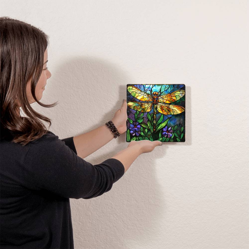 Dragonfly Faux Stained Glass High Gloss Metal Prints