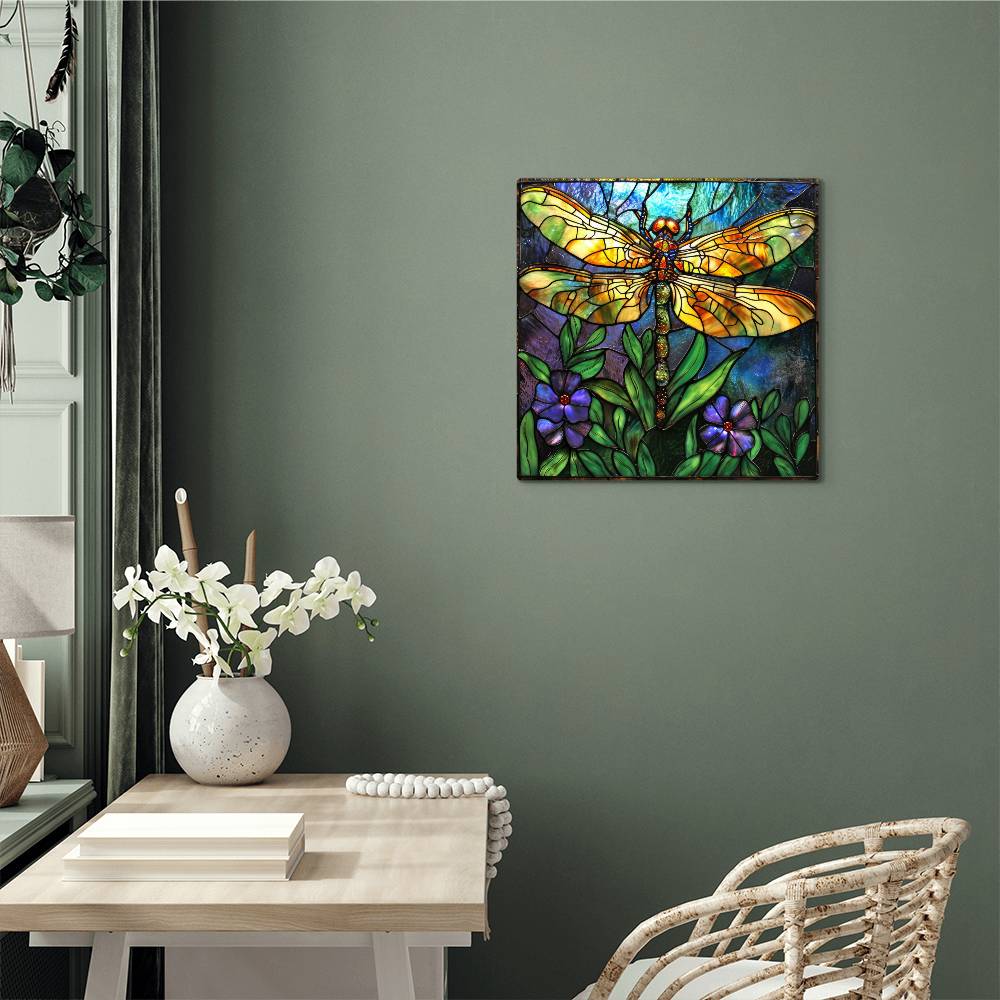 Dragonfly Faux Stained Glass High Gloss Metal Prints