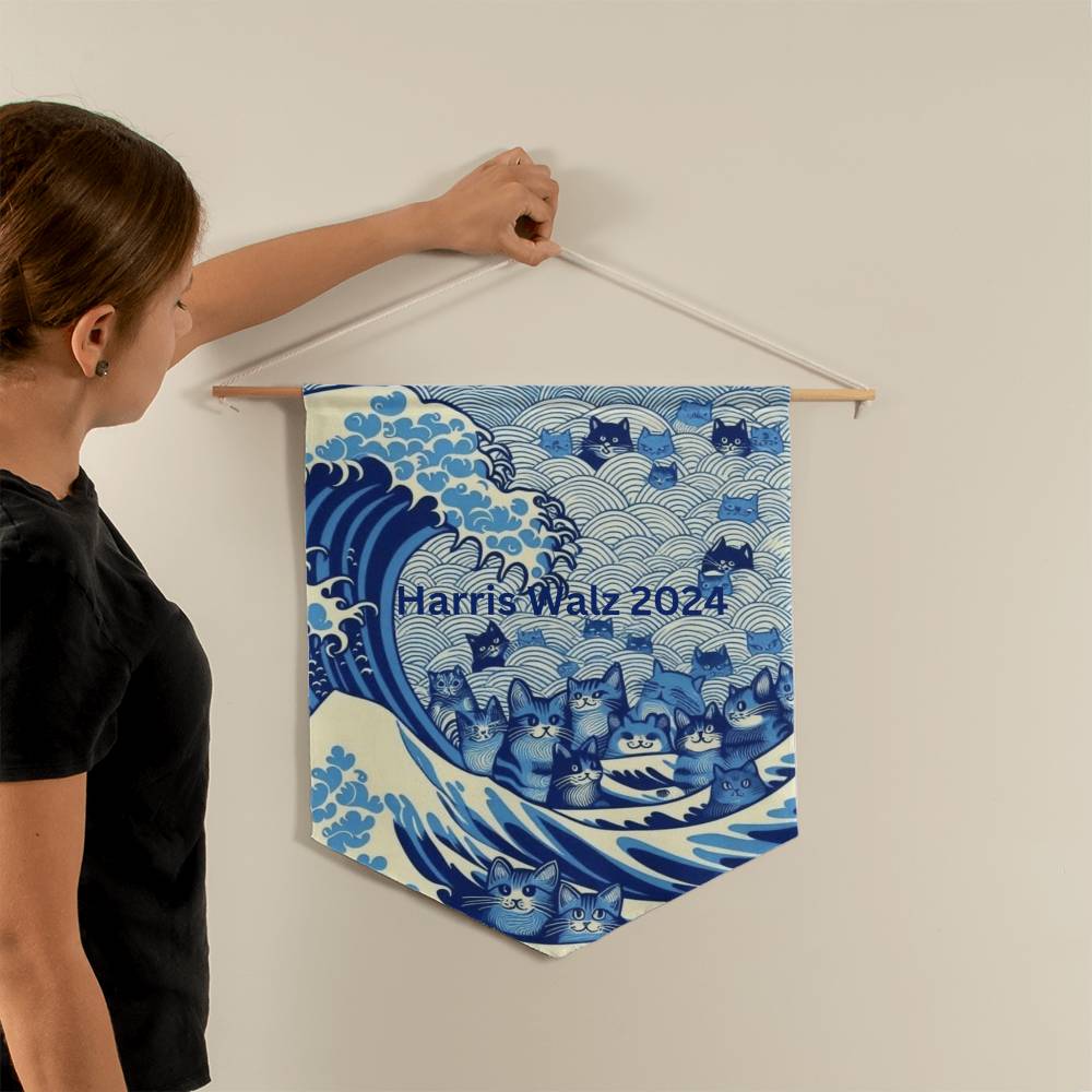 Harris Walz 2024 Election Cat Blue Wave Wall Pennant