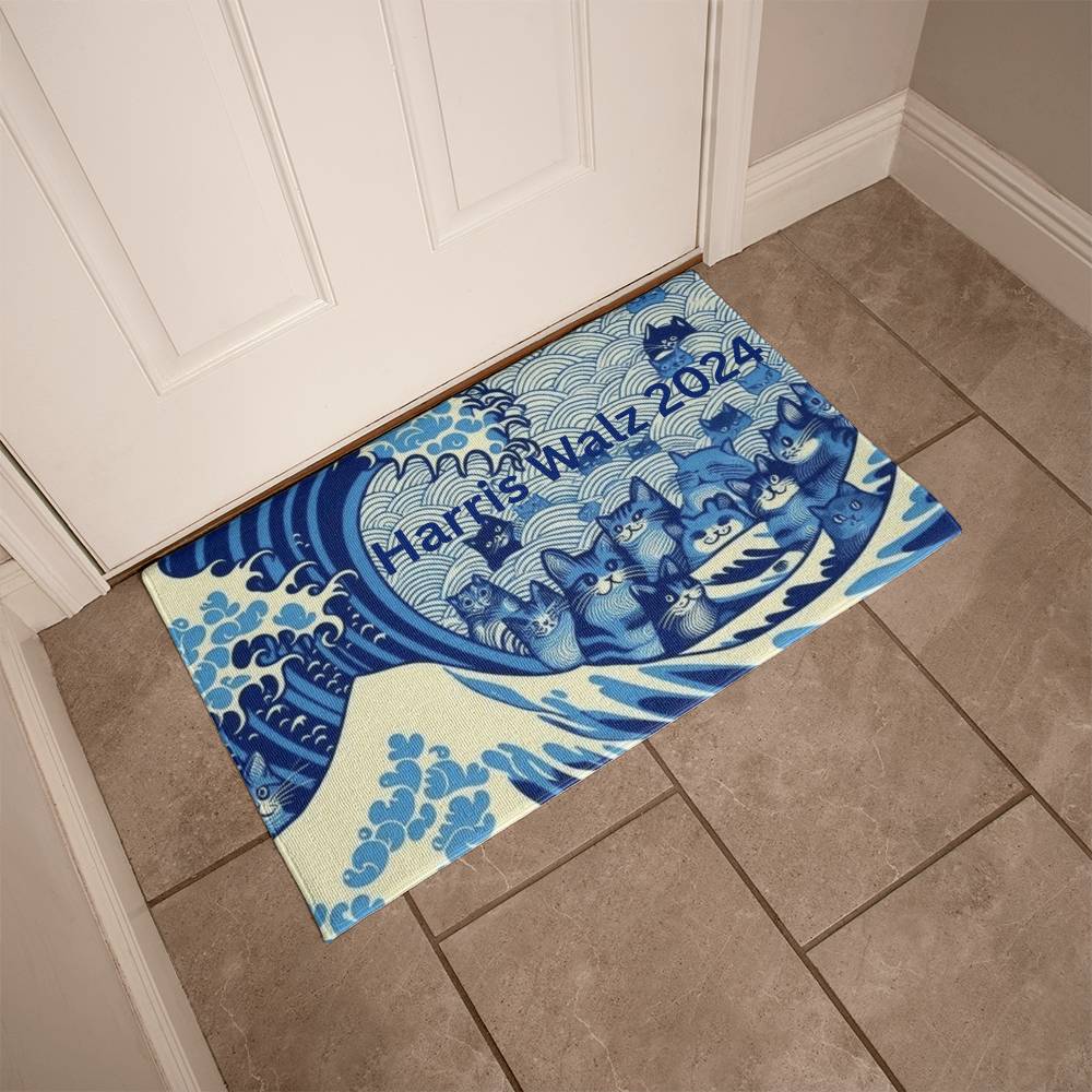 Harris Walz 2024 Election Cat Blue Wave Welcome Mat