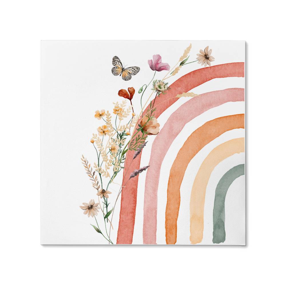 Boho Style Wildflowers and Left Rainbow Gallery Wrapped Canvas