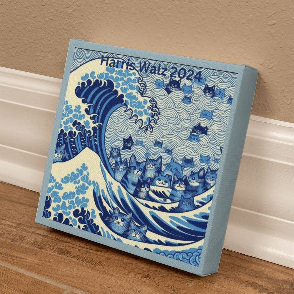 Harris Walz 2024 Election Cat Blue Wave Gallery Wrapped Canvas