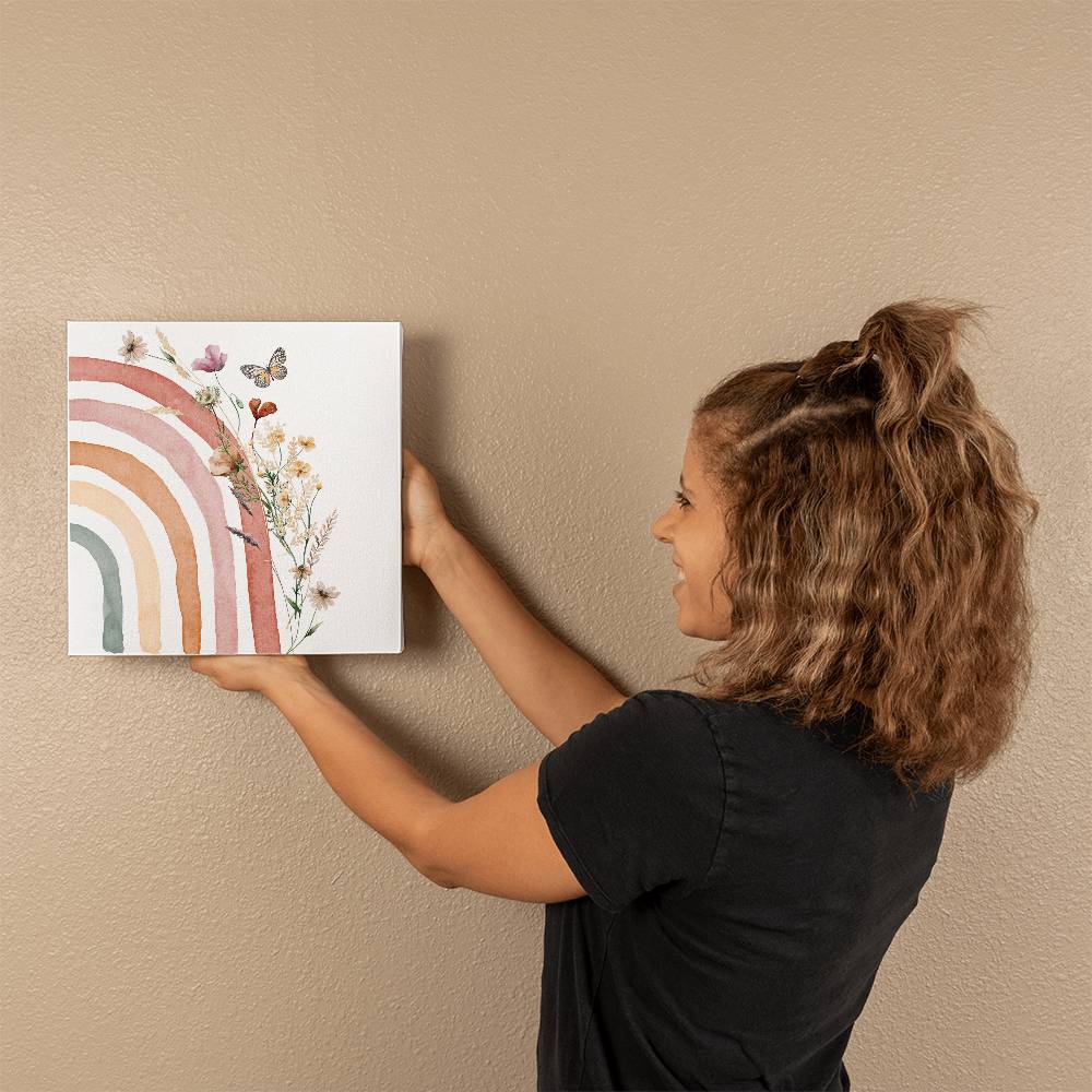 Boho Style Wildflowers and Right Rainbow Gallery Wrapped Canvas