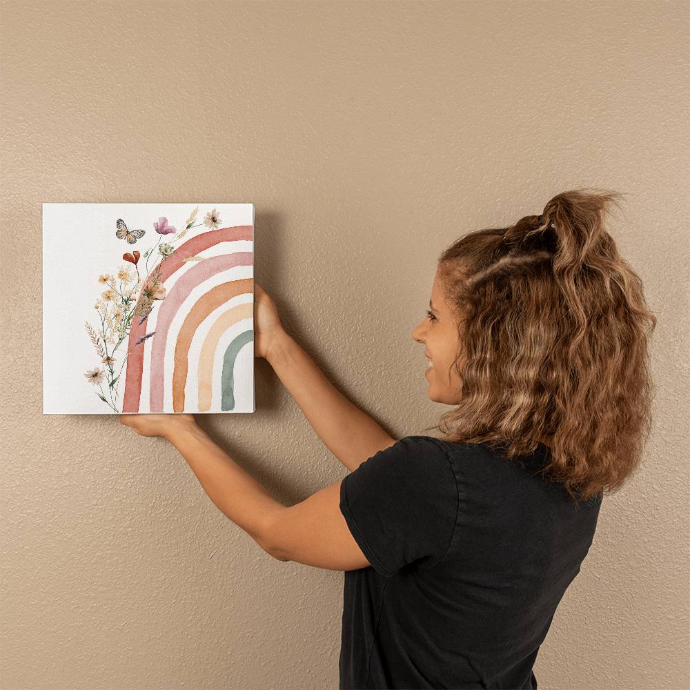 Boho Style Wildflowers and Left Rainbow Gallery Wrapped Canvas