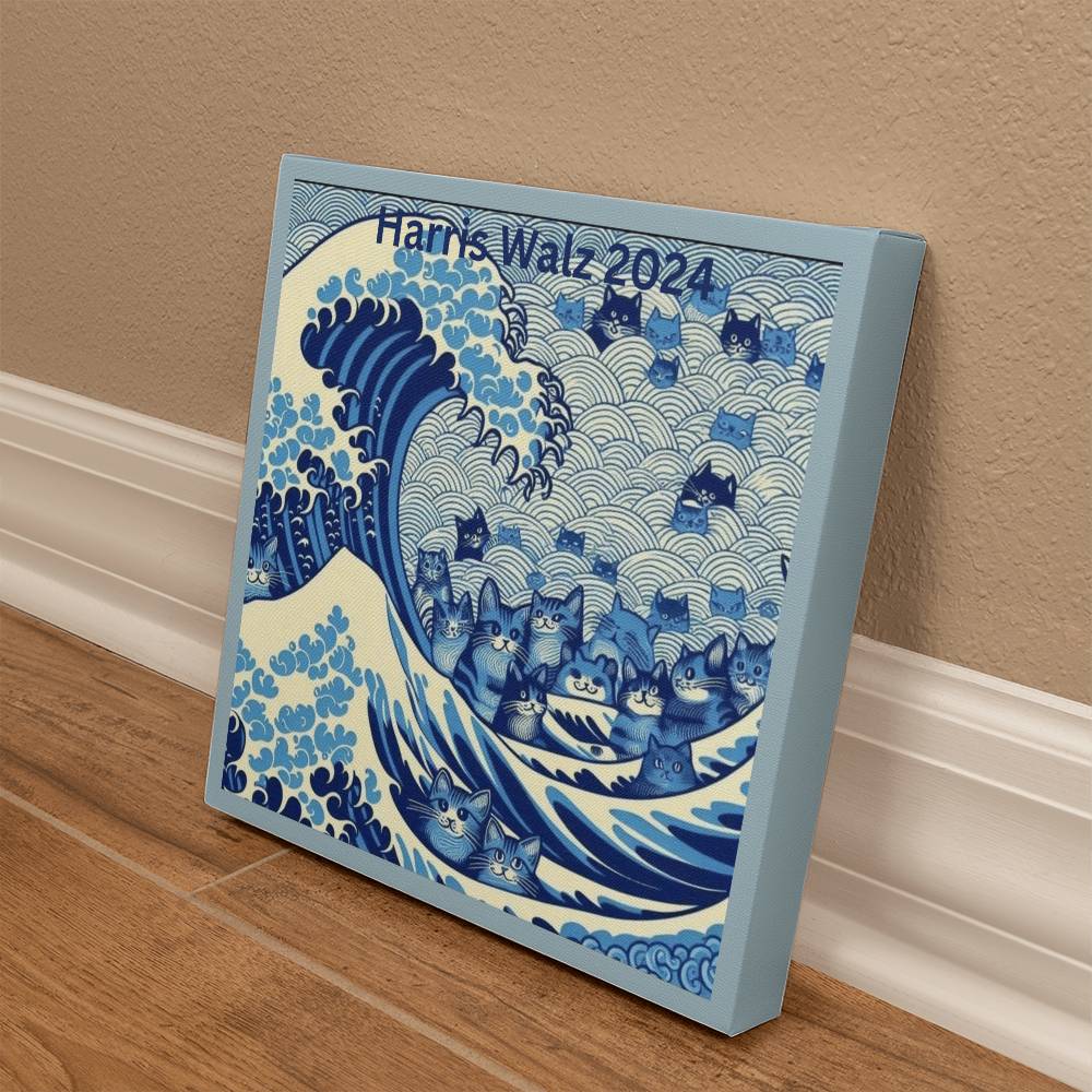 Harris Walz 2024 Election Cat Blue Wave Gallery Wrapped Canvas