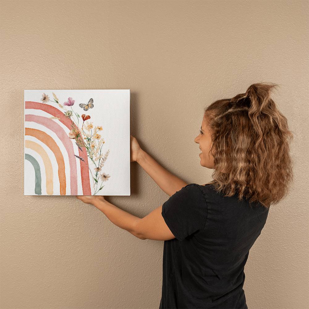 Boho Style Wildflowers and Right Rainbow Gallery Wrapped Canvas