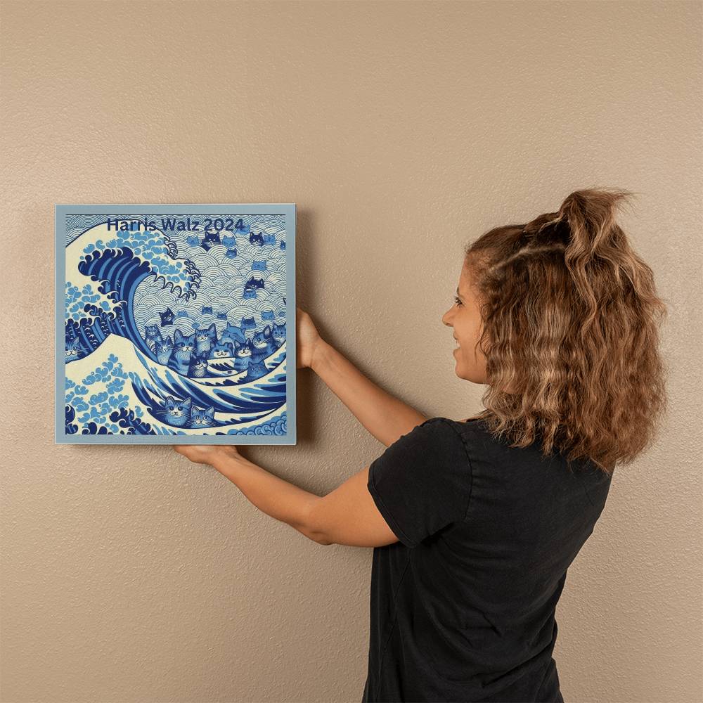 Harris Walz 2024 Election Cat Blue Wave Gallery Wrapped Canvas