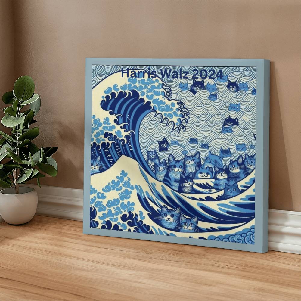 Harris Walz 2024 Election Cat Blue Wave Gallery Wrapped Canvas