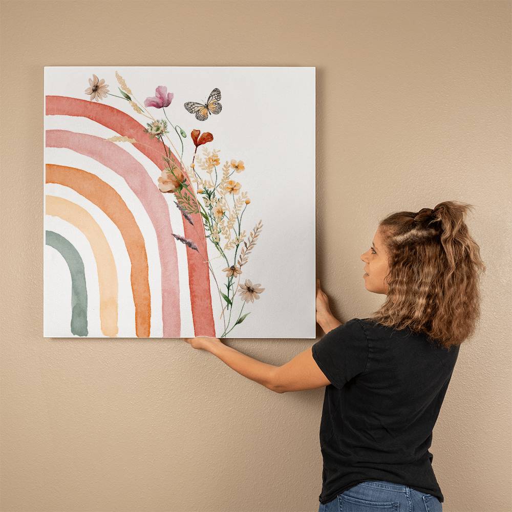 Boho Style Wildflowers and Right Rainbow Gallery Wrapped Canvas