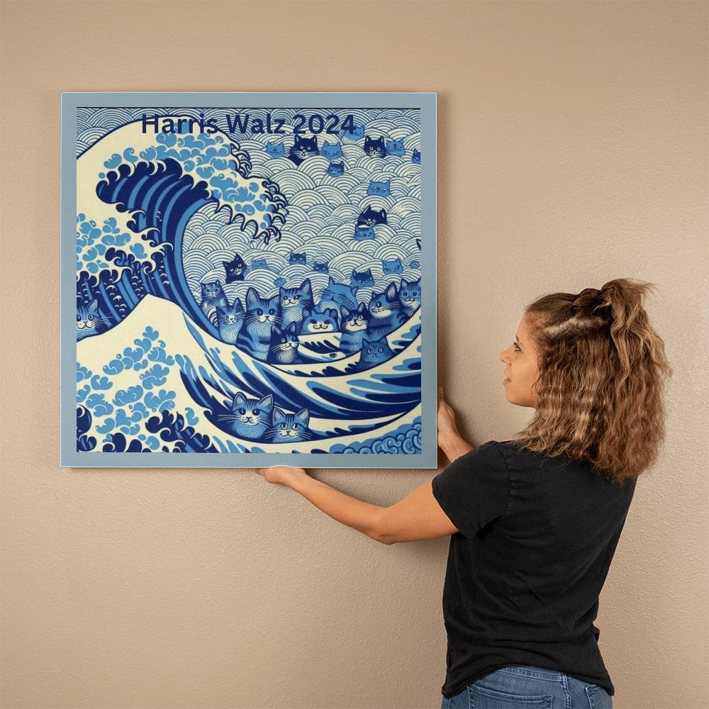 Harris Walz 2024 Election Cat Blue Wave Gallery Wrapped Canvas