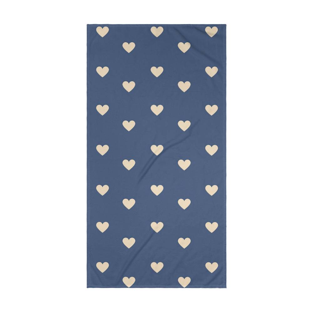 Denim Blue with Cream Hearts Beach Towel