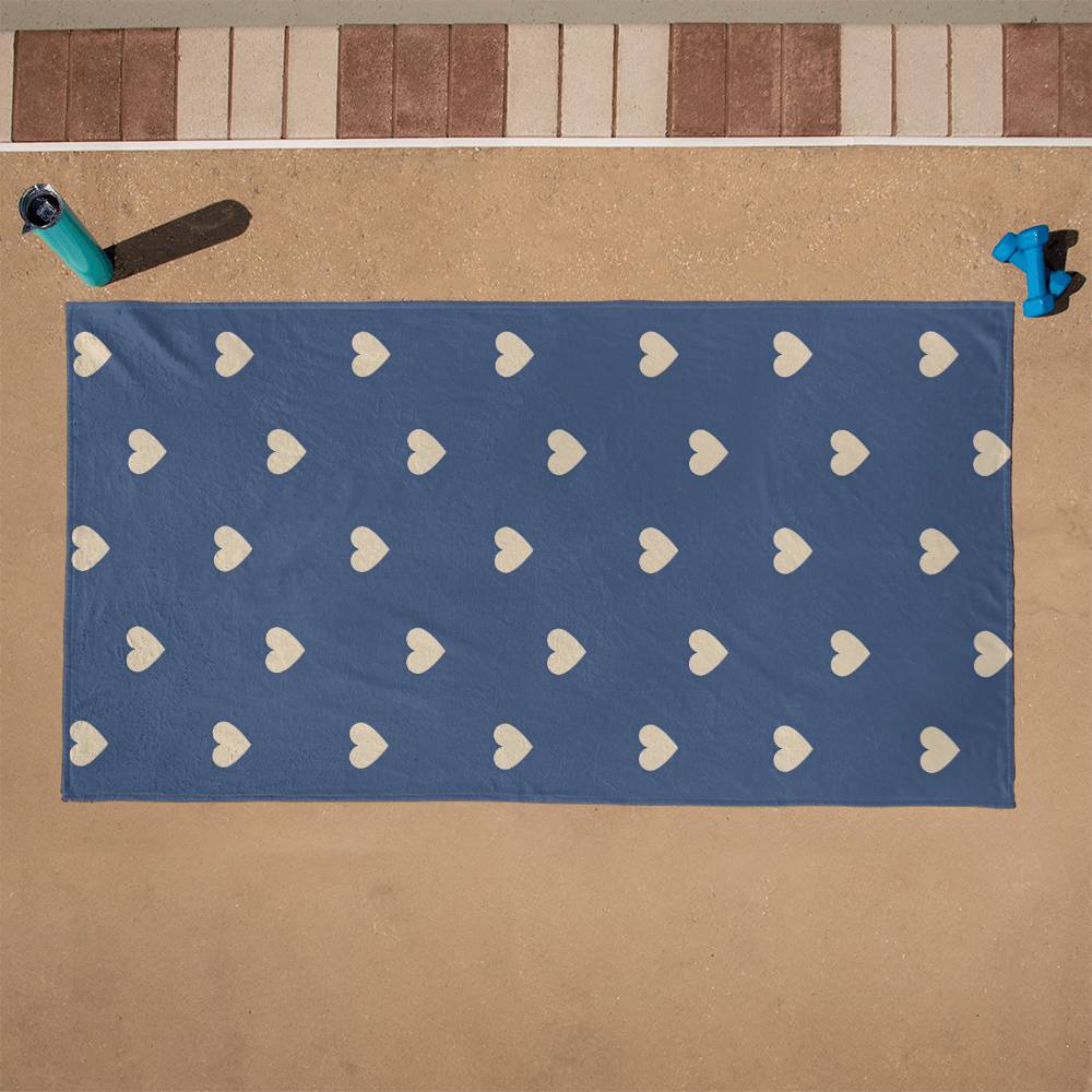 Denim Blue with Cream Hearts Beach Towel