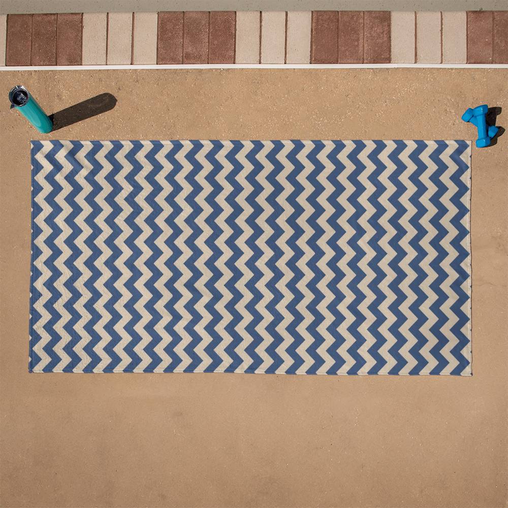 Denim Blue & Cream Zigzag Striped Beach Towel