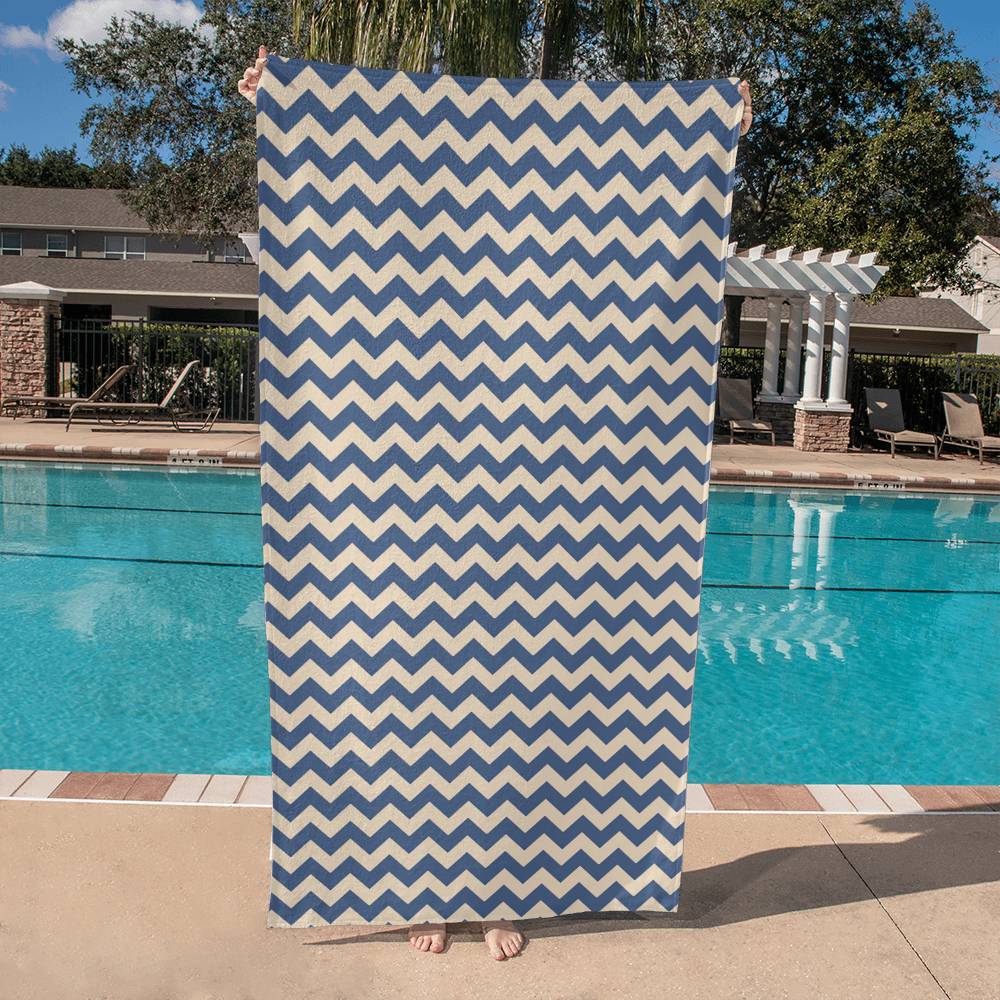 Denim Blue & Cream Zigzag Striped Beach Towel