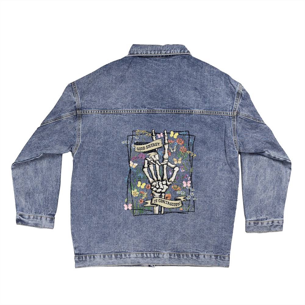 Good Energy Is Contagious Oversized Women's DTG Denim Jacket