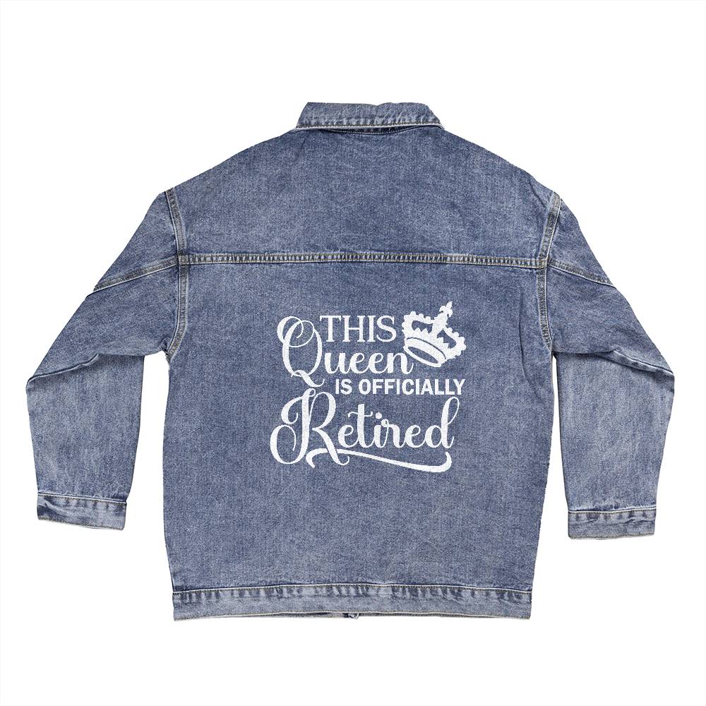 This Queen Is Officially Retired Oversized Women's DTG Denim Jacket