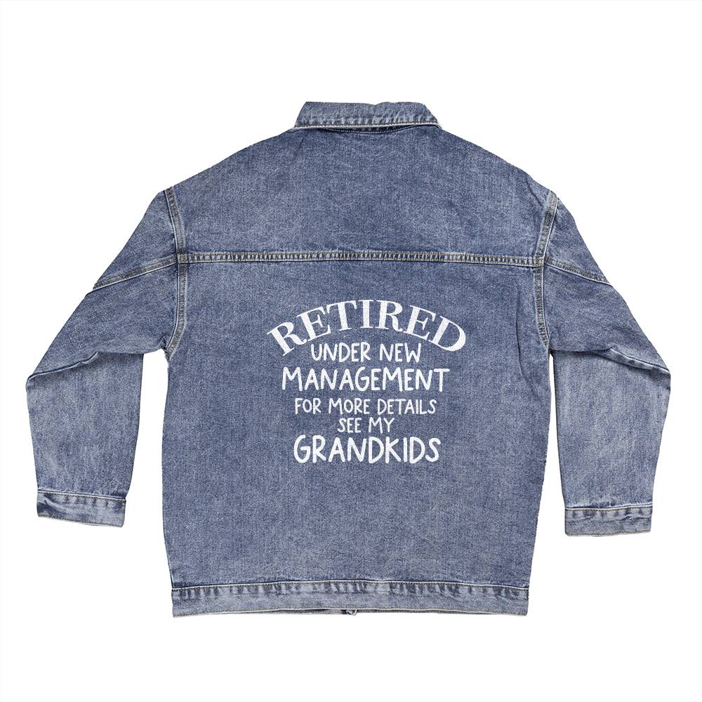 Retired Under New Management See My Grankids Oversized Women's DTG Denim Jacket