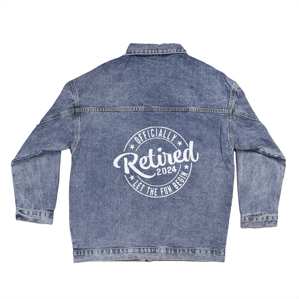 Personalized Officially Retired Oversized Women's DTG Denim Jacket