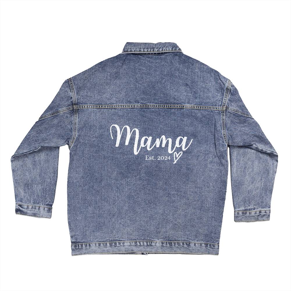 Personalized Mama Est 2024 Oversized Women's DTG Denim Jacket