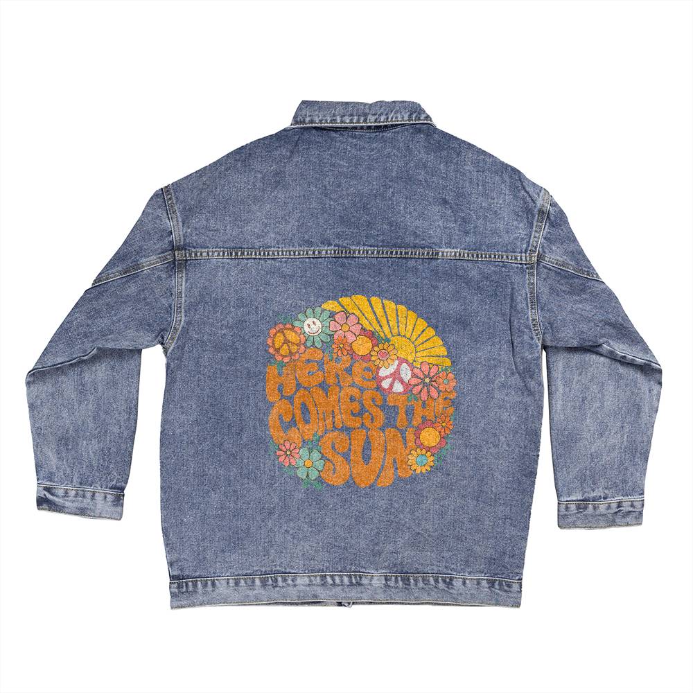 Personalized Here Comes The Sun Oversized Women's DTG Denim Jacket