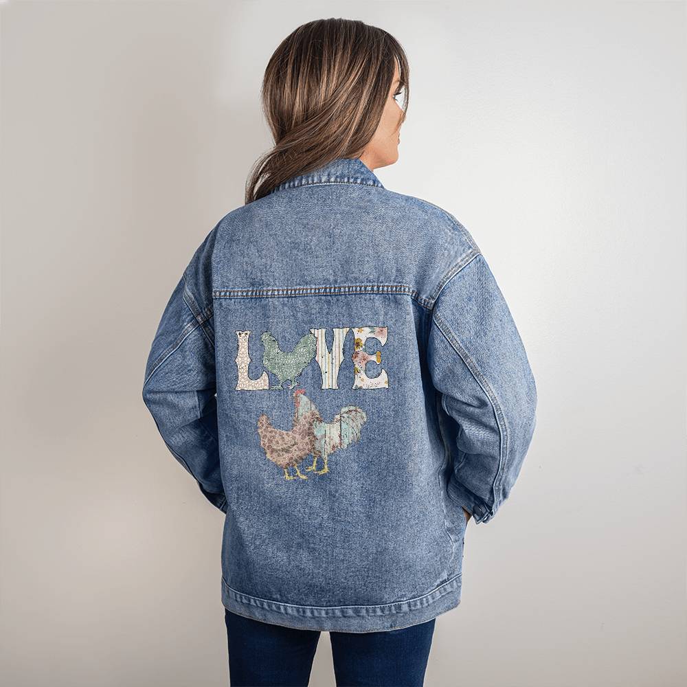 LOVE Chickens Oversized Women's DTG Denim Jacket