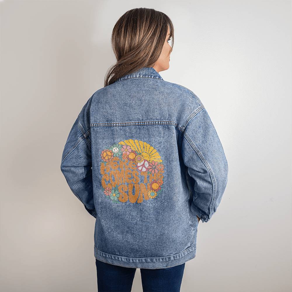 Personalized Here Comes The Sun Oversized Women's DTG Denim Jacket
