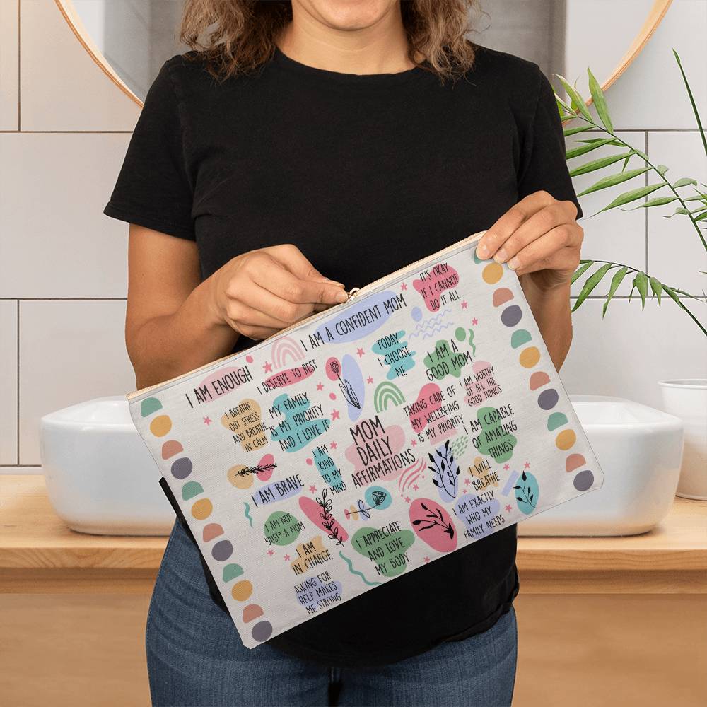 Mom Daily Affirmations Large Fabric Zippered Pouch