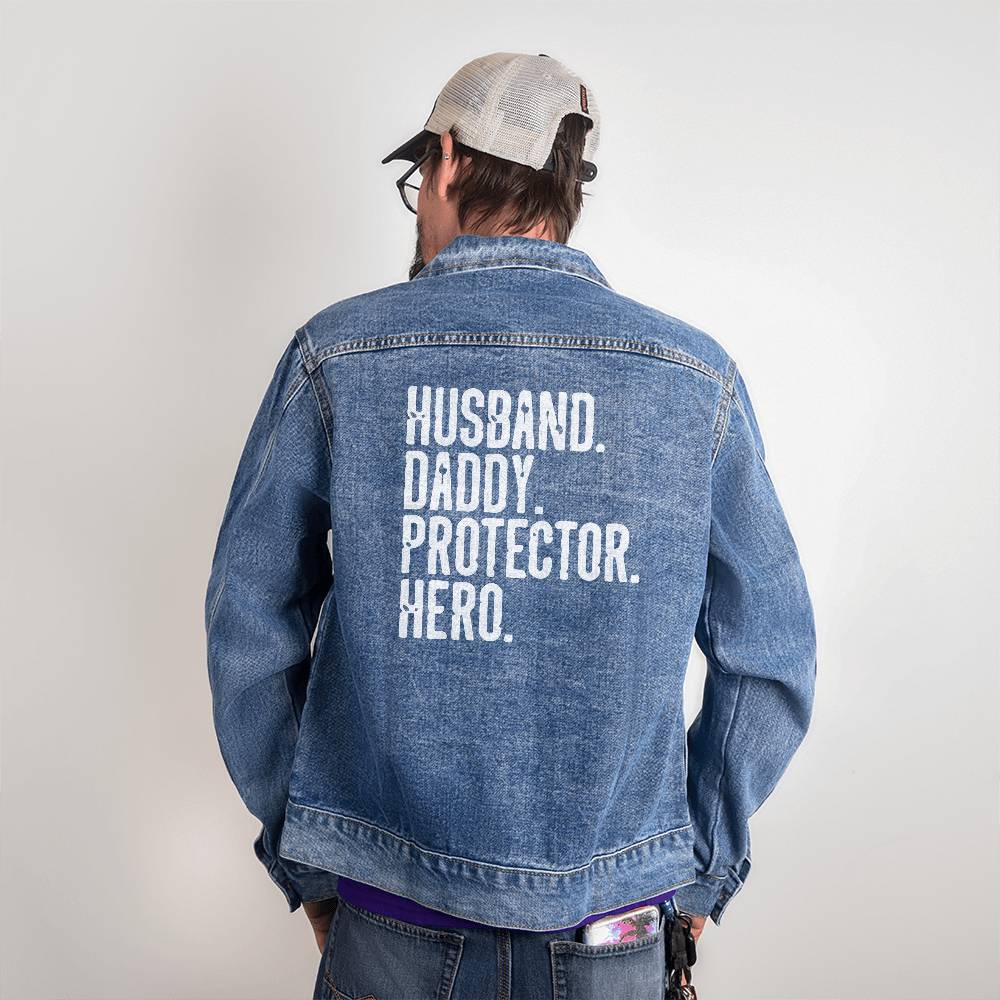 Husband Daddy Protector Hero Men's DTG Denim Jacket
