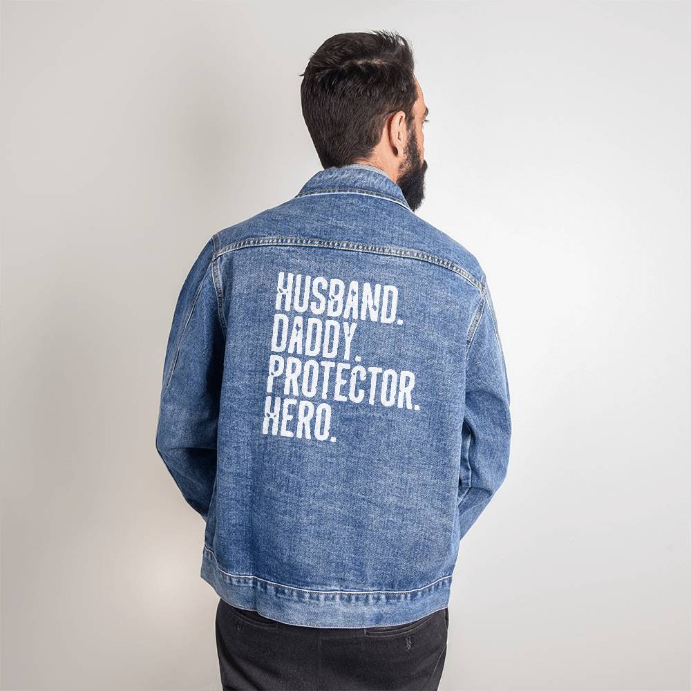 Husband Daddy Protector Hero Men's DTG Denim Jacket