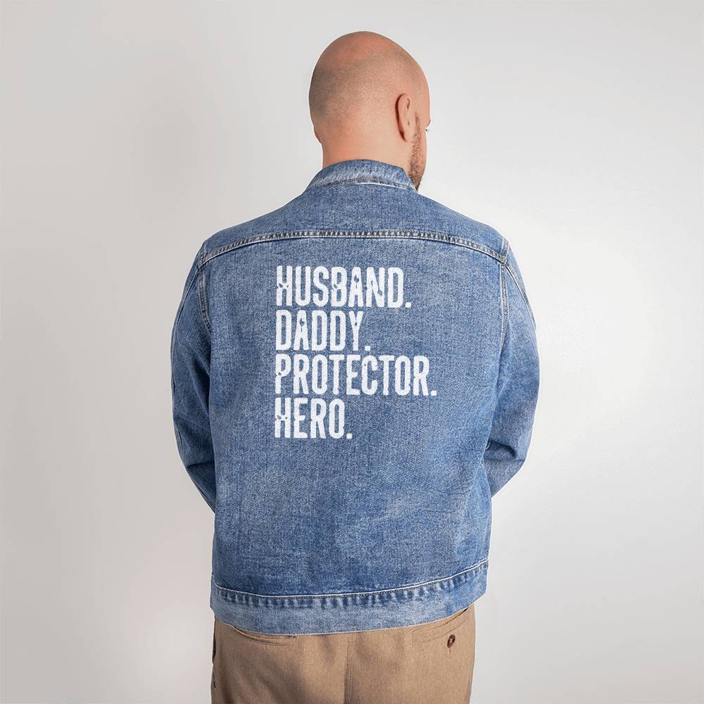 Husband Daddy Protector Hero Men's DTG Denim Jacket