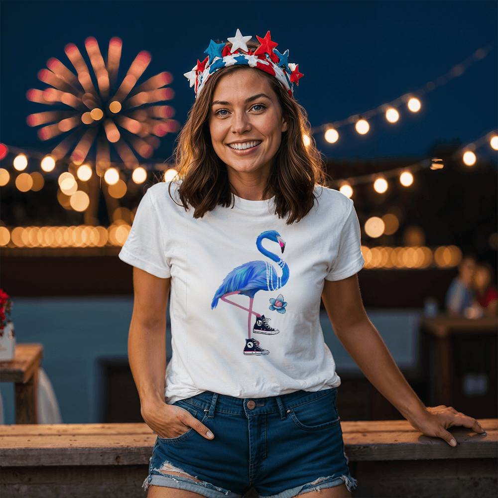 Flamingo Wearing Chucks & Pearls Election Bella + Canvas Jersey Tee