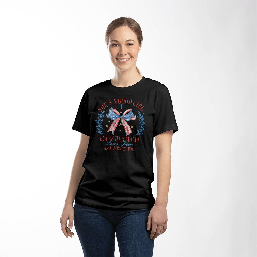Good Girl Loves Her Mama And America Too Jersey Tee Bella + Canvas