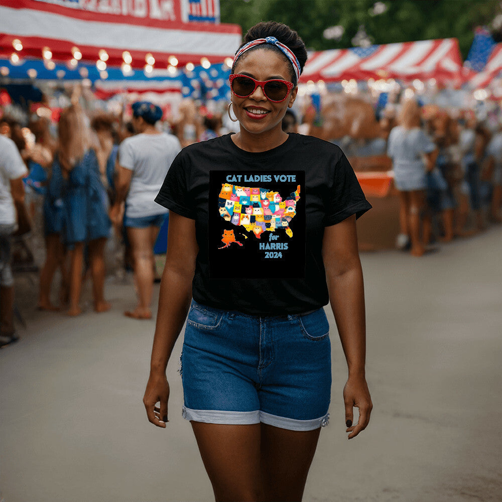 CAT Ladies Vote Harris Election 2024 Bella + Canvas Jersey Tee