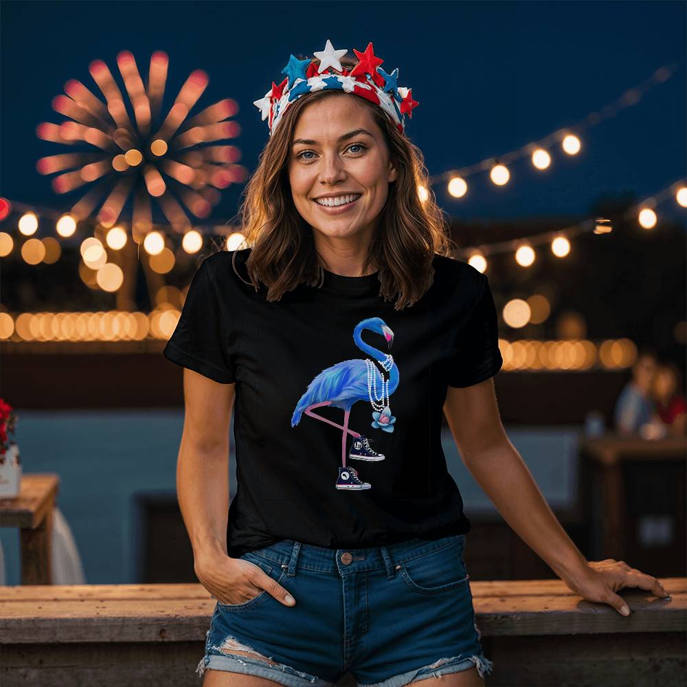 Flamingo Wearing Chucks & Pearls Election Bella + Canvas Jersey Tee