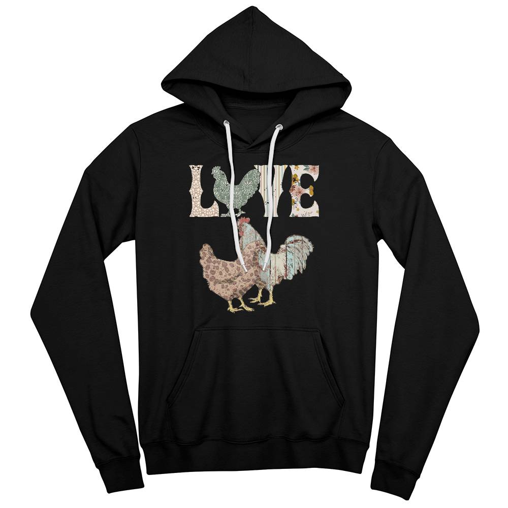 LOVE Chickens Bella + Canvas 3719 Pullover Fleece Hoodie