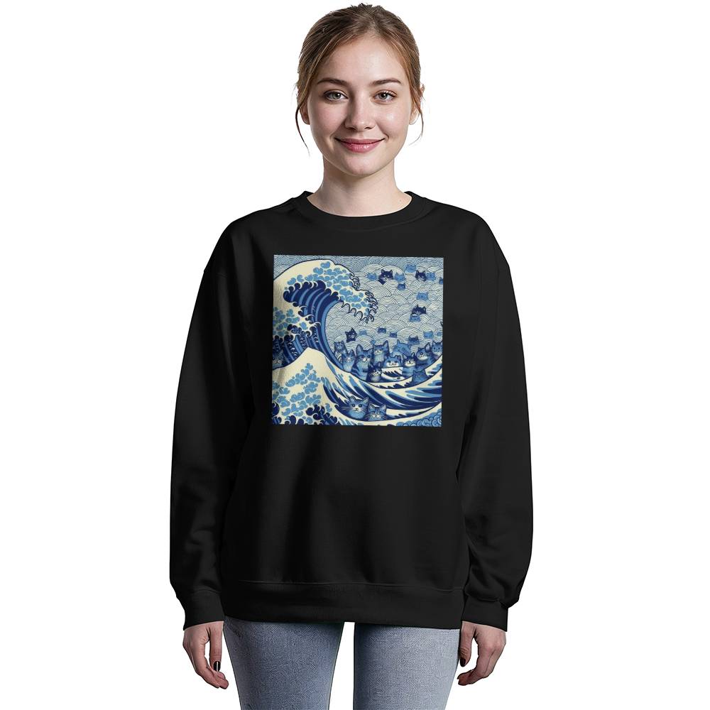 Harris Walz 2024 Election Cat Blue Wave Bella + Canvas Unisex Crewneck