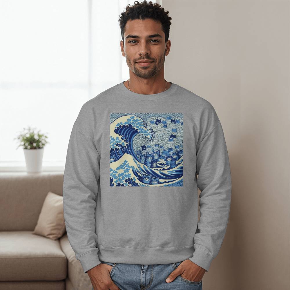 Harris Walz 2024 Election Cat Blue Wave Bella + Canvas Unisex Crewneck