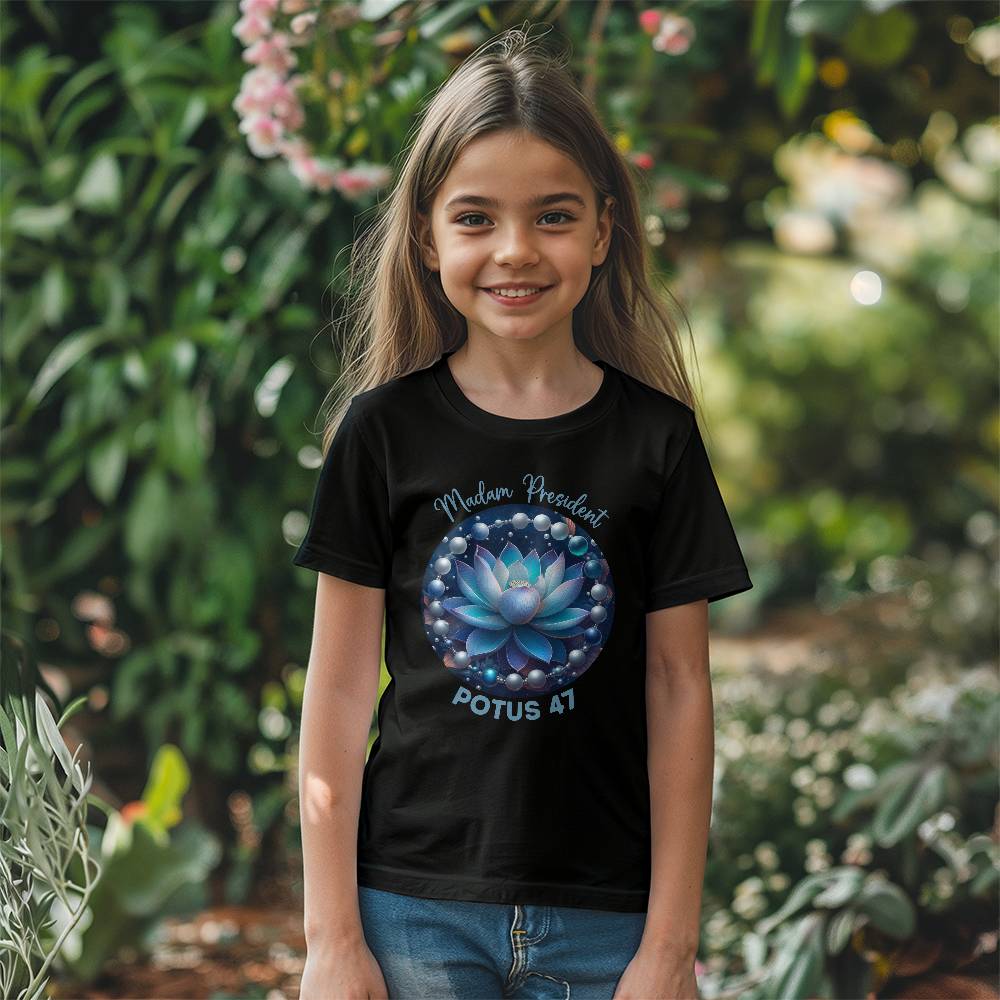 MadamPOTUS47 Blue Lotus & Pearls Harris Election Bella + Canvas Youth T-Shirt