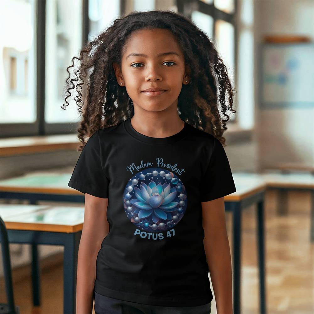 MadamPOTUS47 Blue Lotus & Pearls Harris Election Bella + Canvas Youth T-Shirt