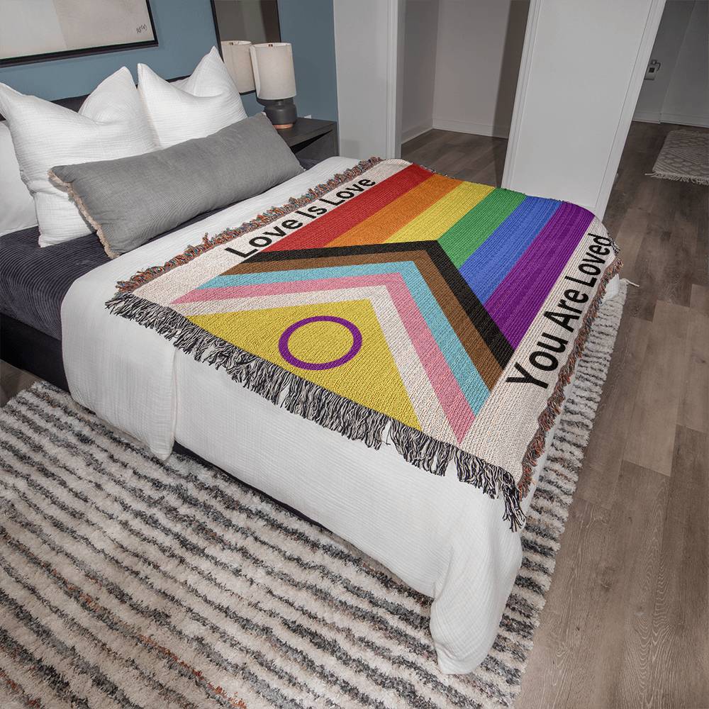 PRIDE Flag You Are Loved Heirloom Artwork Woven Blanket