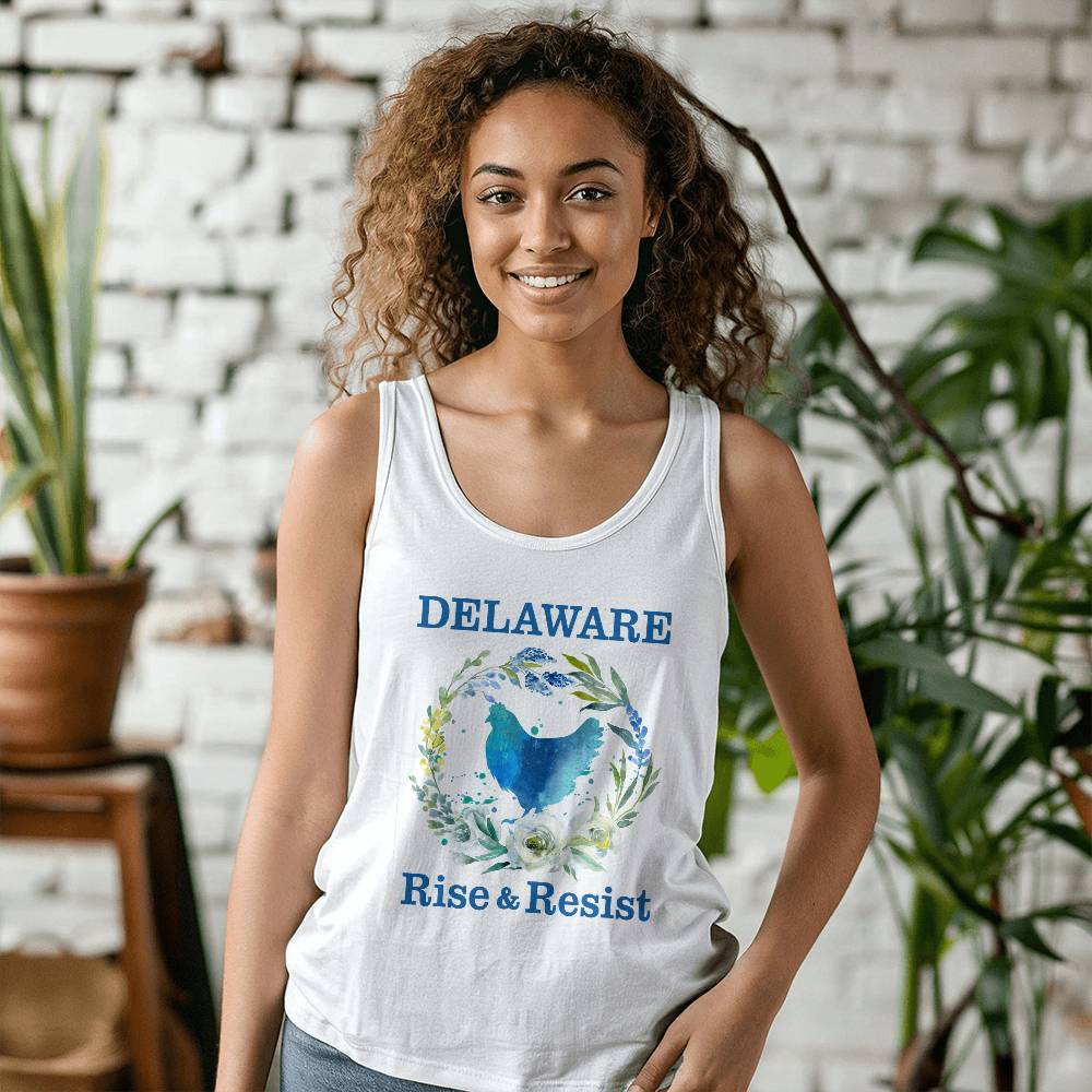Delaware Blue Hen Rise & Resist, Resistance, Bella + Canvas Unisex Jersey Tank