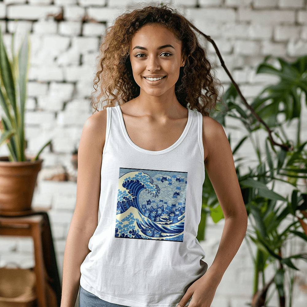 Harris Walz 2024 Election Cat Blue Wave Bella + Canvas 3480 Unisex Jersey Tank