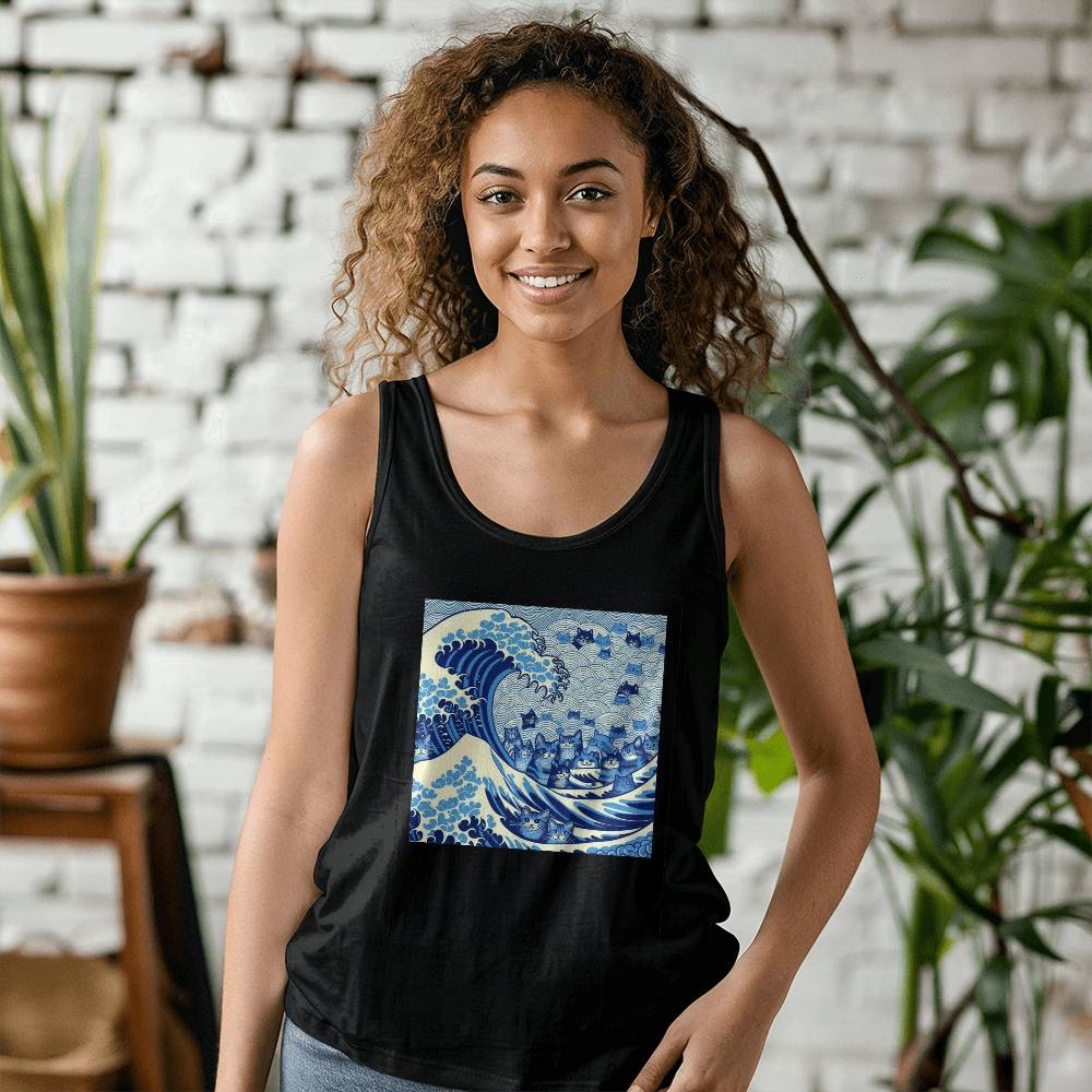 Harris Walz 2024 Election Cat Blue Wave Bella + Canvas 3480 Unisex Jersey Tank