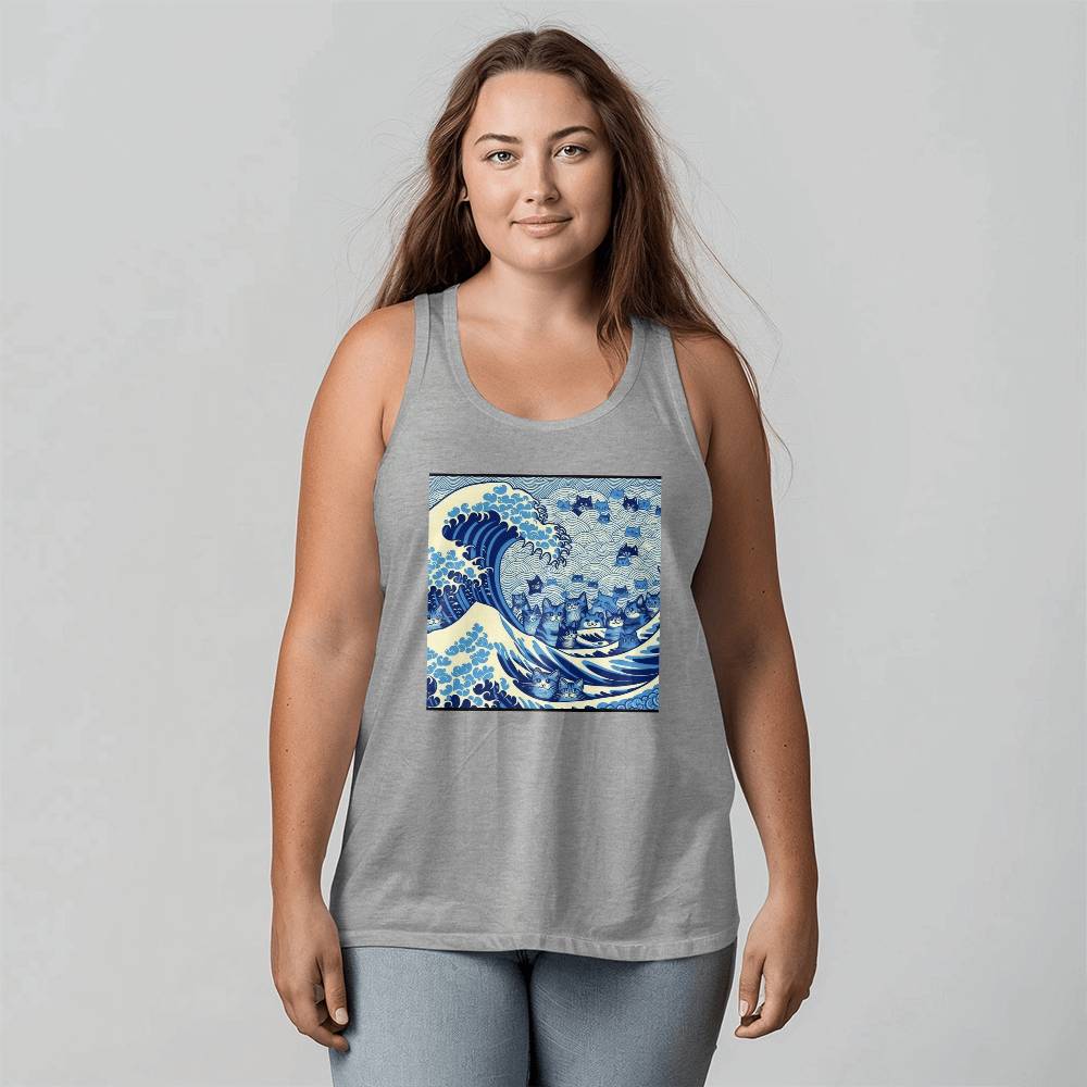 Harris Walz 2024 Election Cat Blue Wave Bella + Canvas 3480 Unisex Jersey Tank