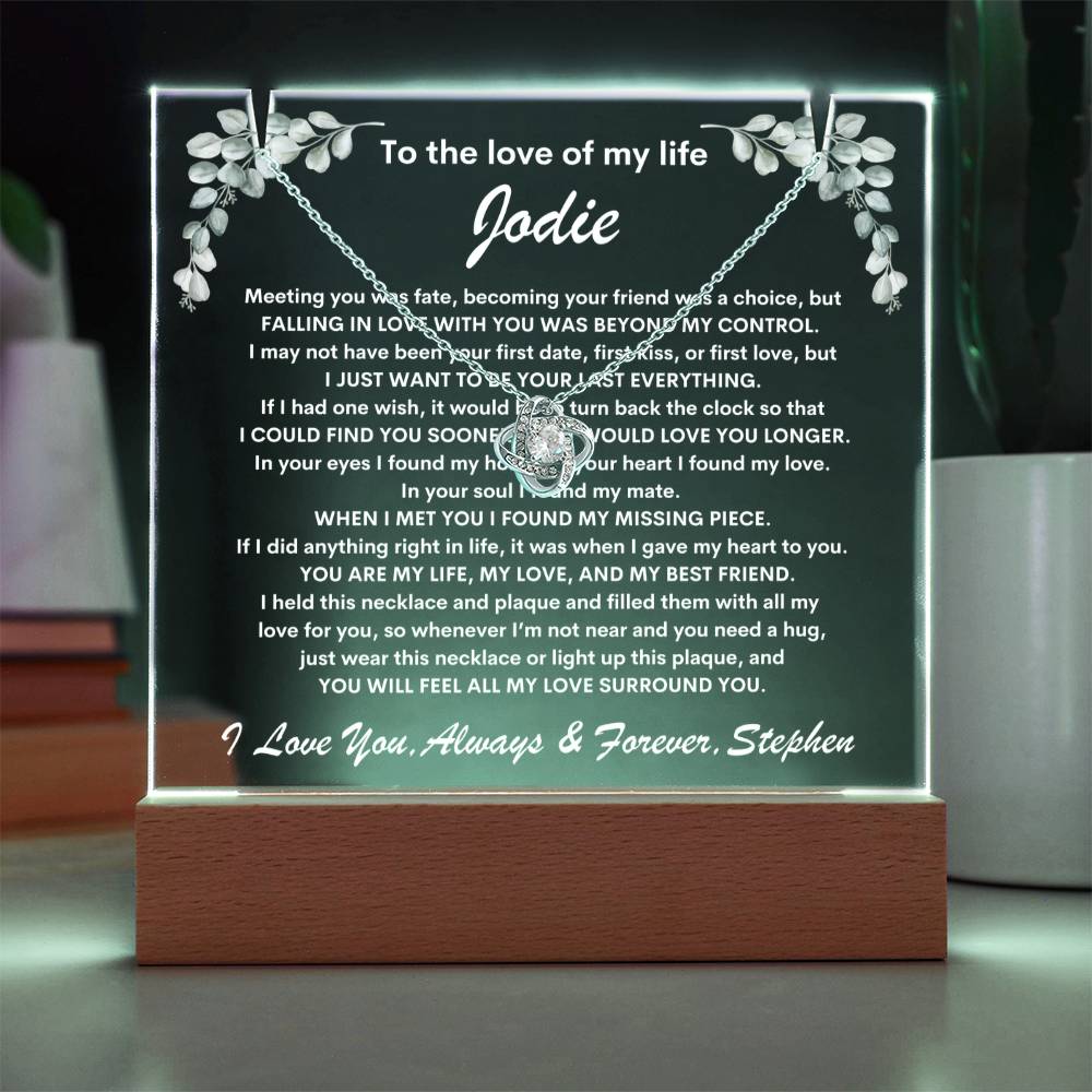 Love Of My Life Keepsake LED Lighted Acrylic Plaque & Love Knot Necklace