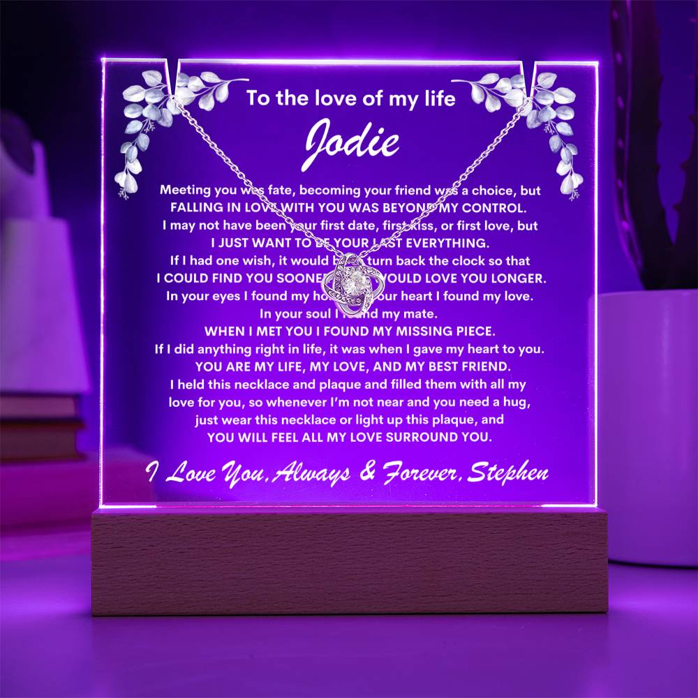 Love Of My Life Keepsake LED Lighted Acrylic Plaque & Love Knot Necklace