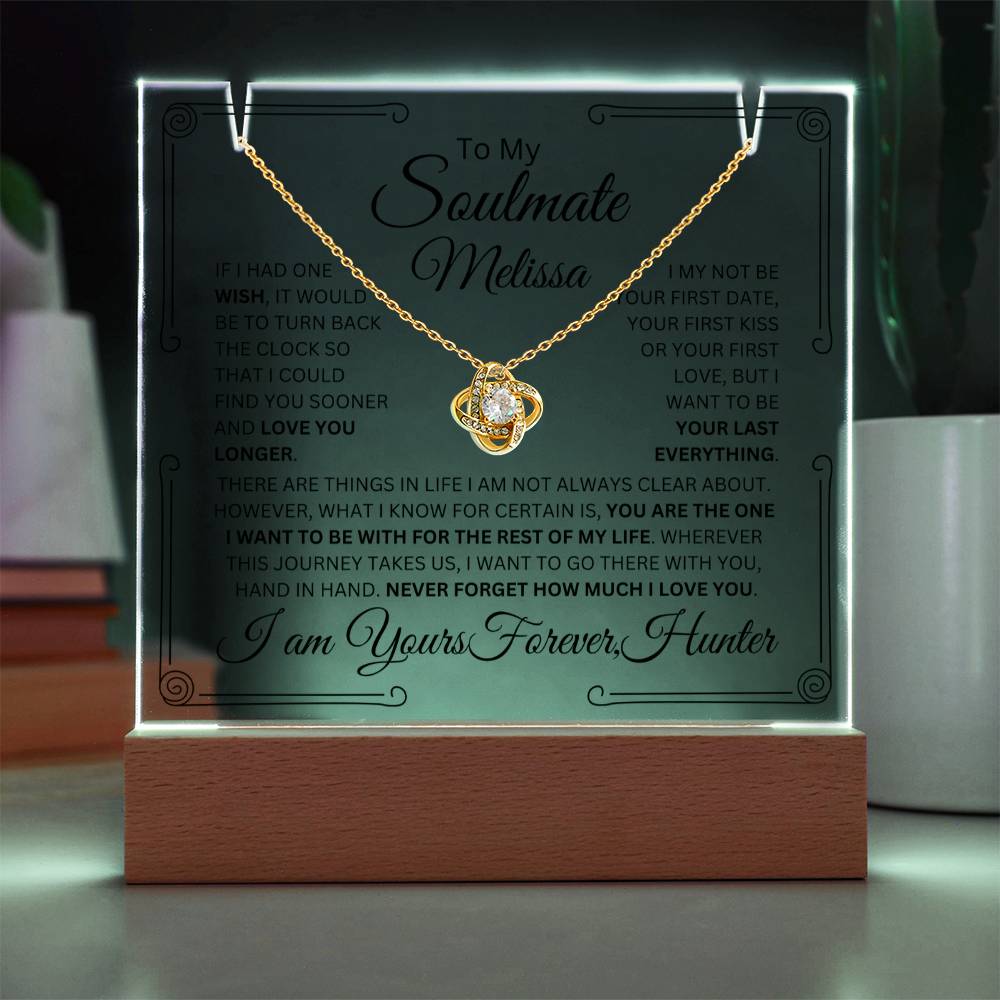 Personalized Soulmate Keepsake Bundle Lighted Acrylic Plaque With Love Knot Pendant Necklace