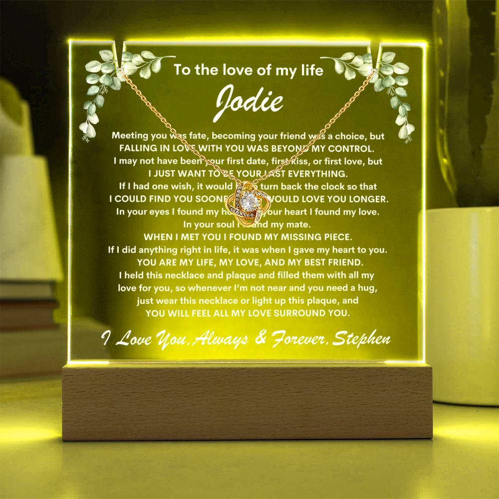 Love Of My Life Keepsake LED Lighted Acrylic Plaque & Love Knot Necklace